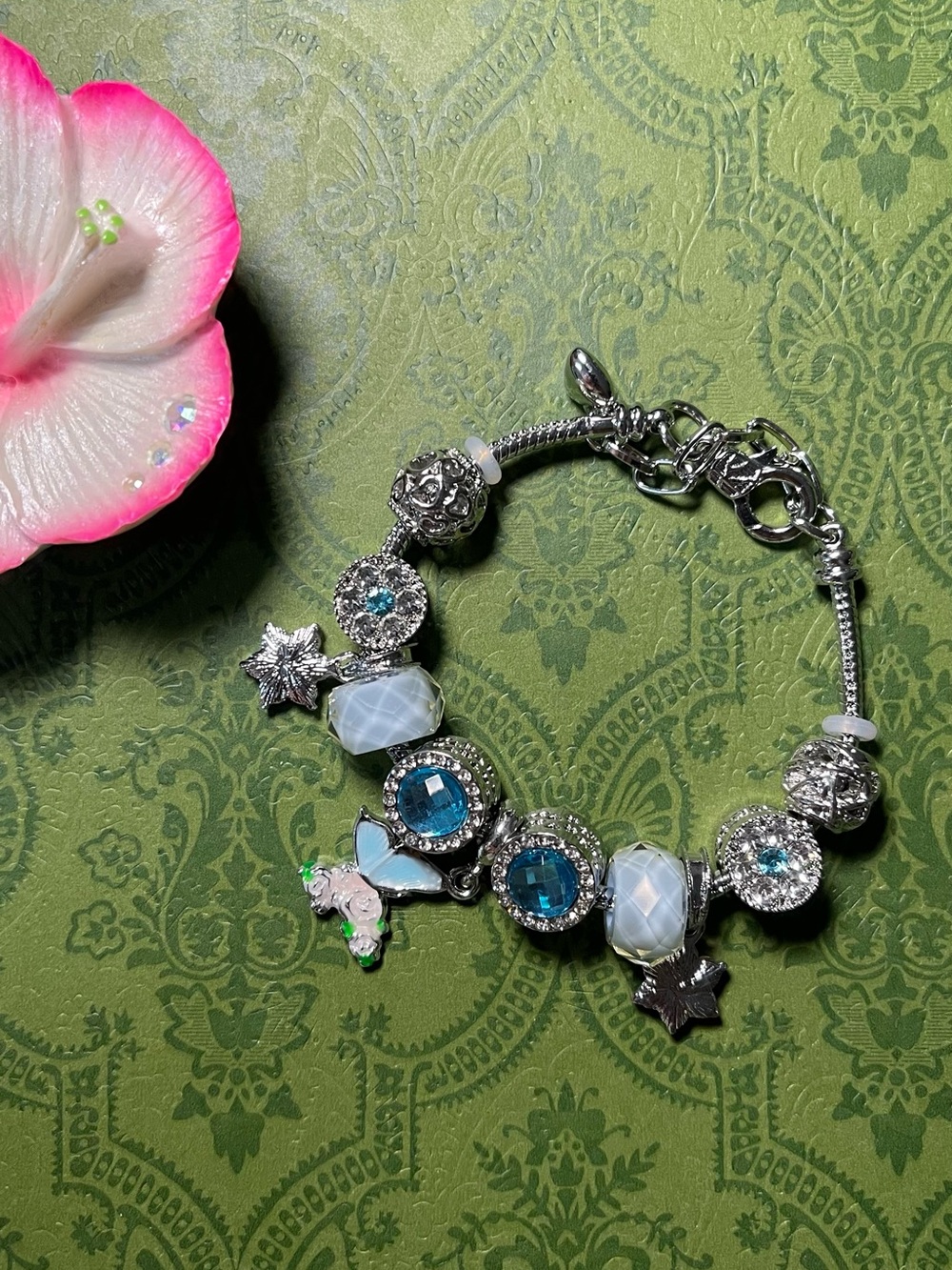 Silver-Tone Charm Bracelet with Blue and White Accents